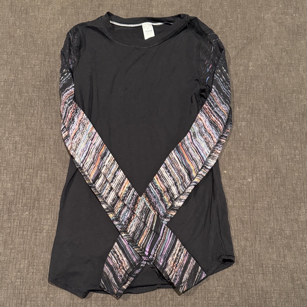 Ivivva Black Long Sleeve Tee with Multicolor Striped Sleeves